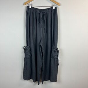 La Fixsun Pants Womens S Black Linen Wide Leg Side Pocket Lagenlook Baggy Beach